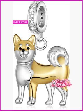Shiba Inu Charm 925 Sterling Silver Gold Plated Dog Charms for Bracelets